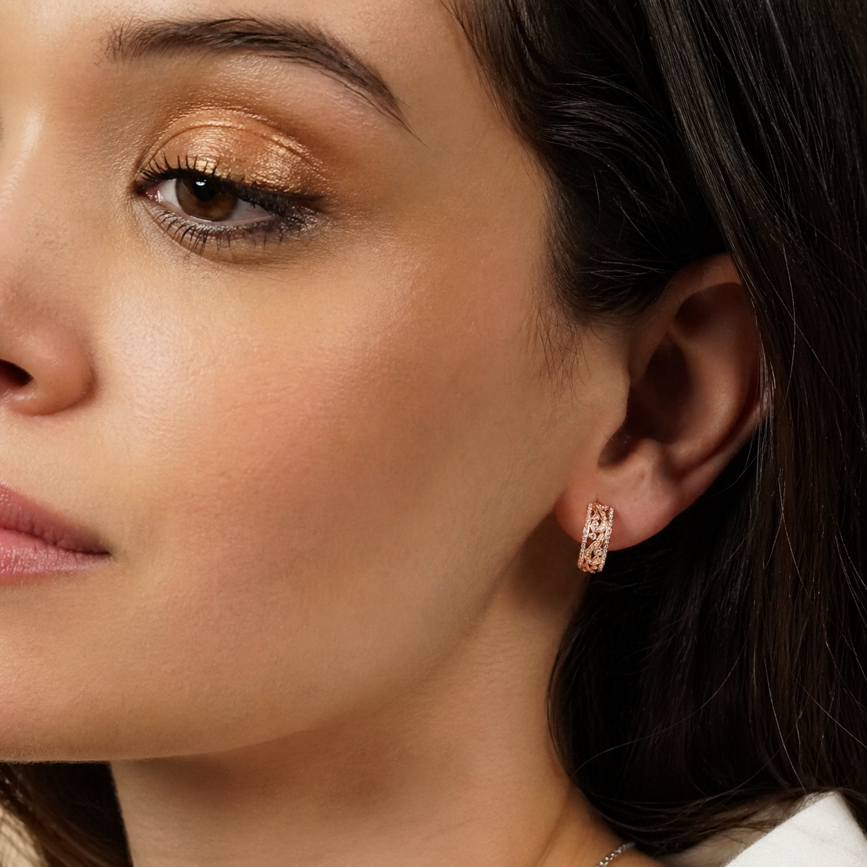 Swirl Milgrain Wide Domed Diamond Hoop Earrings