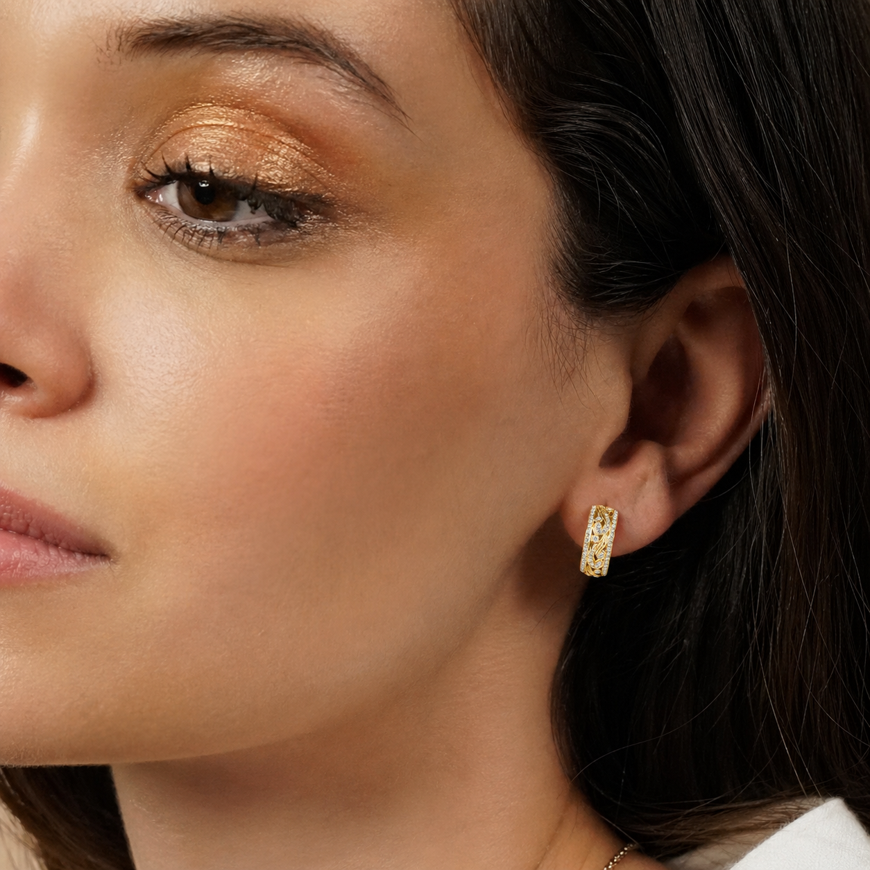 Swirl Milgrain Wide Domed Diamond Hoop Earrings