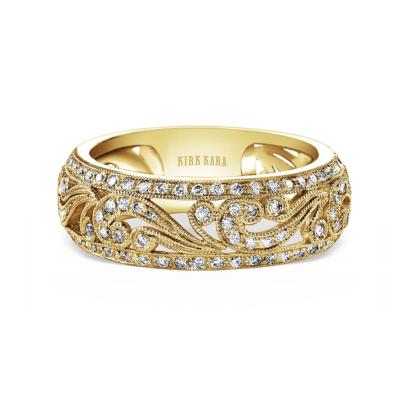 Swirl Milgrain Wide Domed Diamond Wedding Band