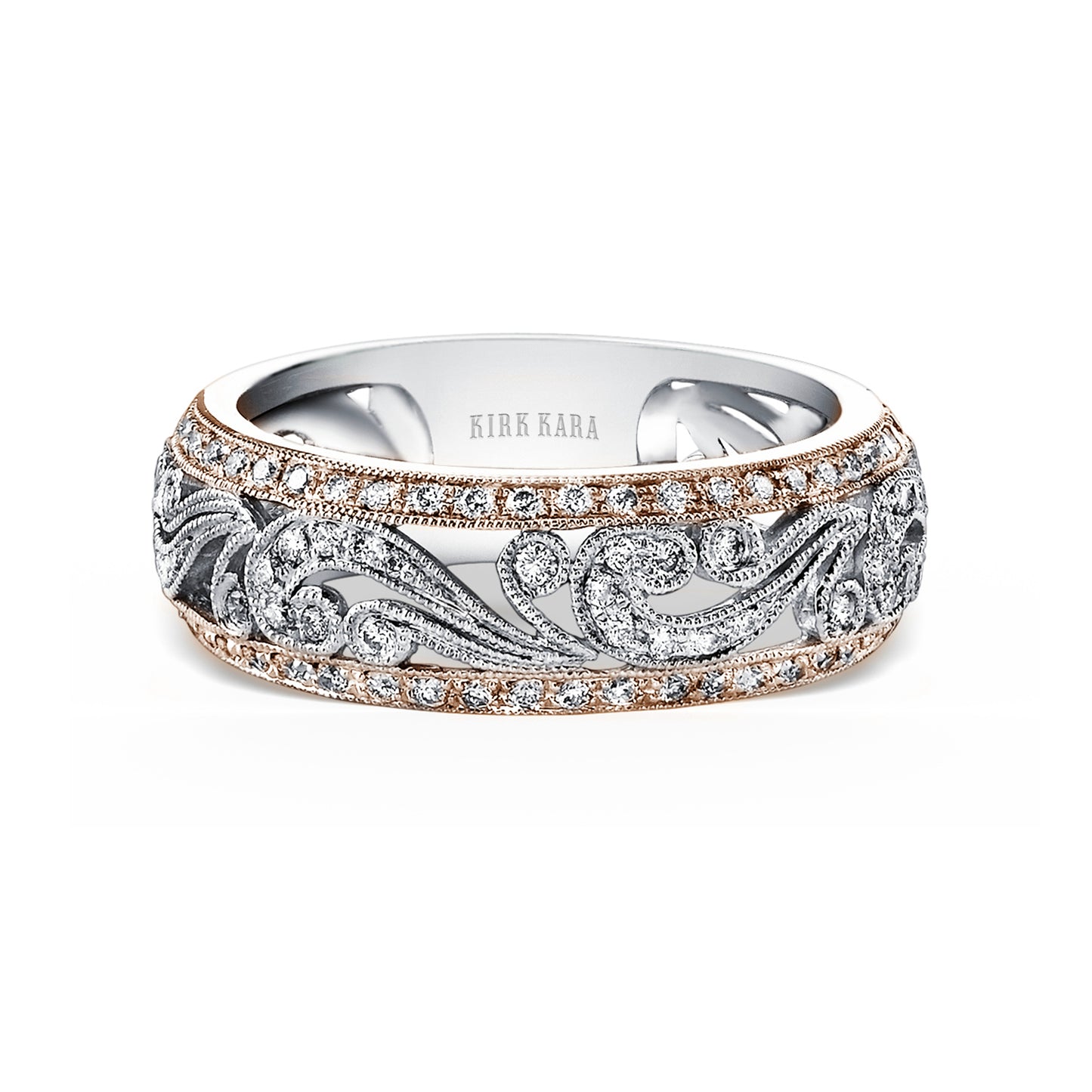Swirl Milgrain Wide Domed Diamond Wedding Band