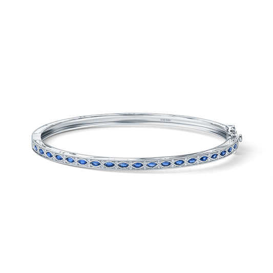 Engraved Sapphire Floral Diamond Bangle Bracelet