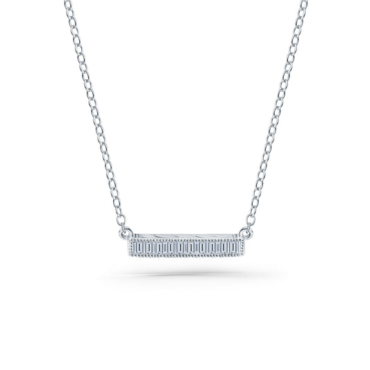 Channel Set Milgrain Baguette Diamond Engraved Necklace