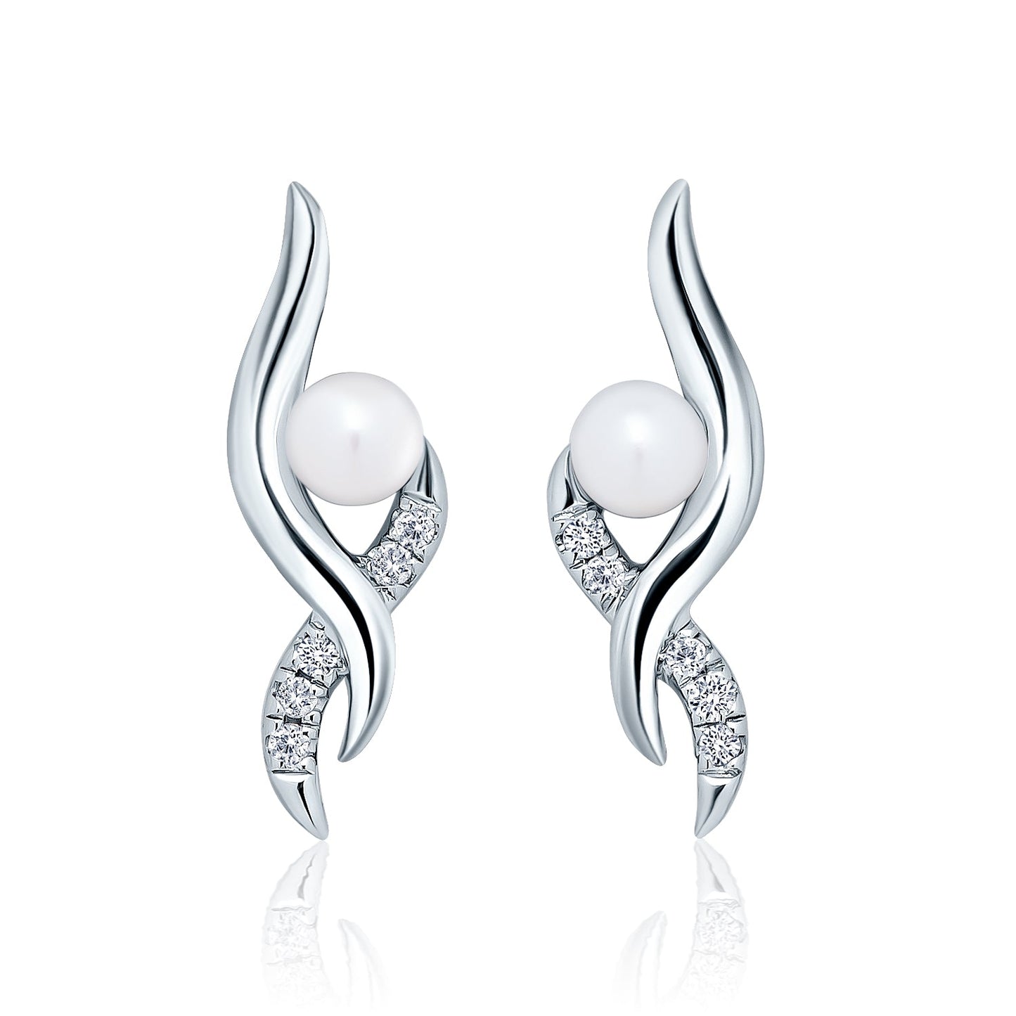 Elegant Diamond Pearl Twist Earring Studs
