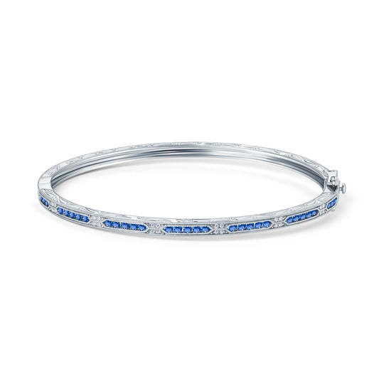 Channel Set Artful Blue Sapphire Diamond Bangle Bracelet