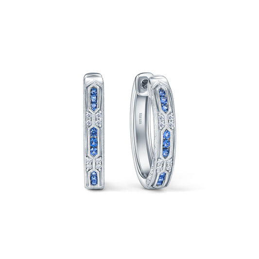 Blue Sapphire Channel Set Artful Hoop Earrings