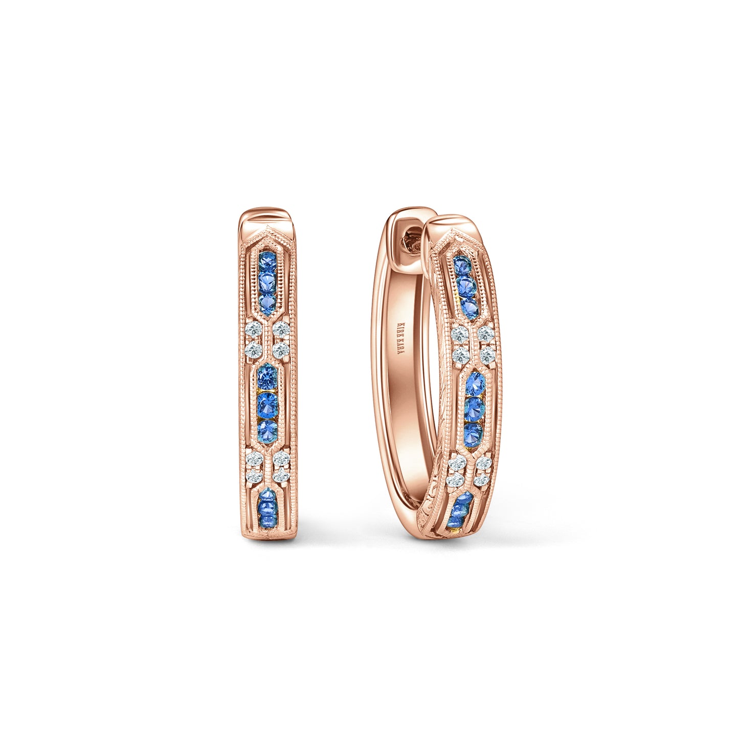 Blue Sapphire Channel Set Artful Hoop Earrings