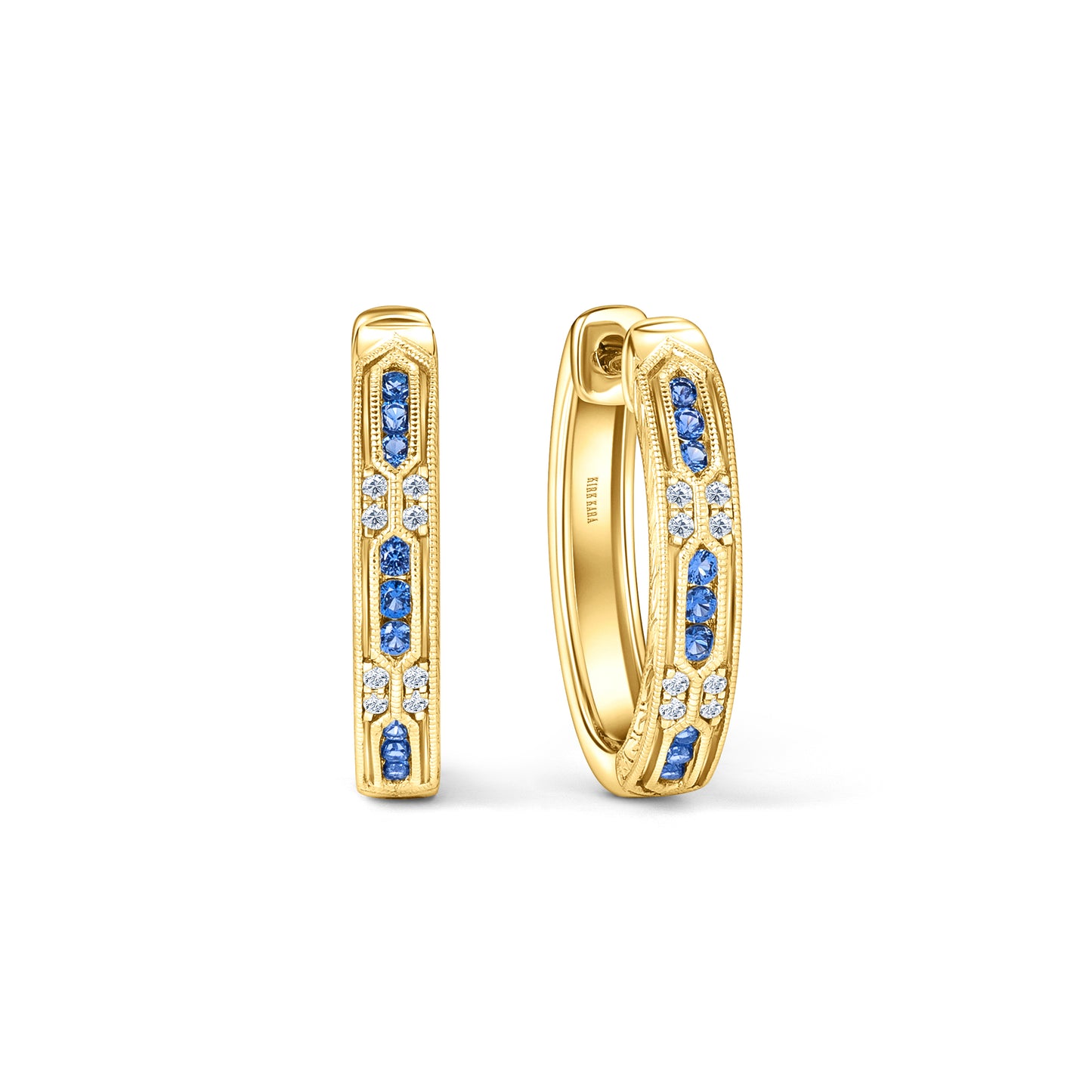 Blue Sapphire Channel Set Artful Hoop Earrings
