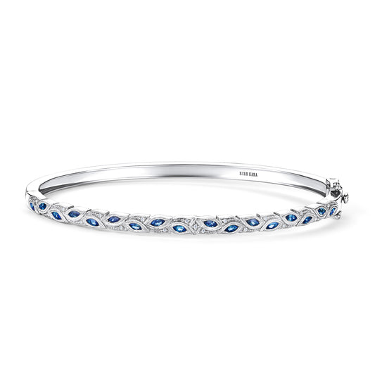 Botanical Floral Blue Sapphire Marquise Bangle Bracelet