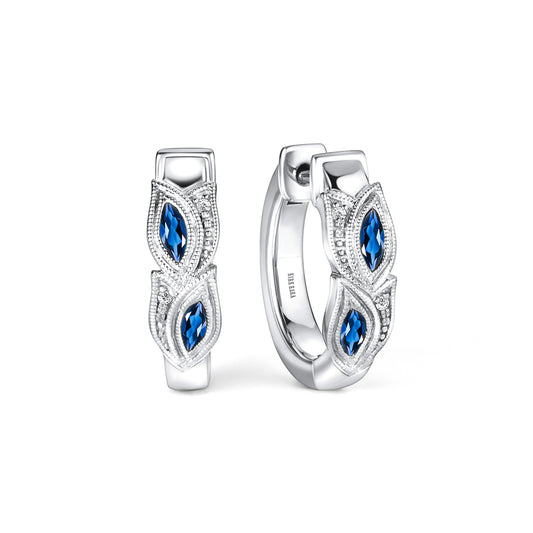 Botanical Floral Blue Sapphire Marquise Hoop Earrings