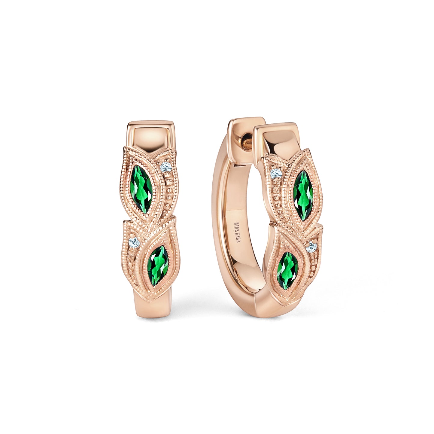 Botanical Floral Tsavorite Marquise Hoop Earrings