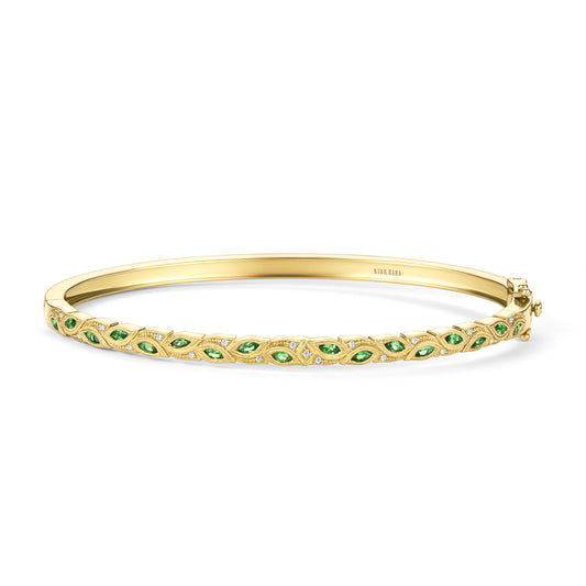 Botanical Floral Tsavorite Marquise Bangle Bracelet