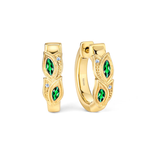 Botanical Floral Tsavorite Marquise Hoop Earrings