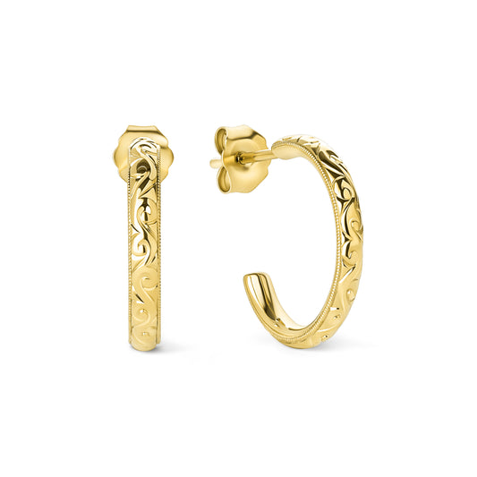 Scroll Engraved Milgrain Timeless Hoop Earrings