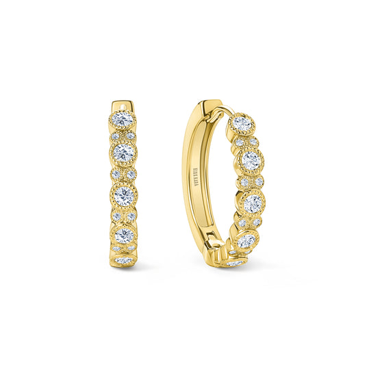 Round Diamond Milgrain Hoop Earrings