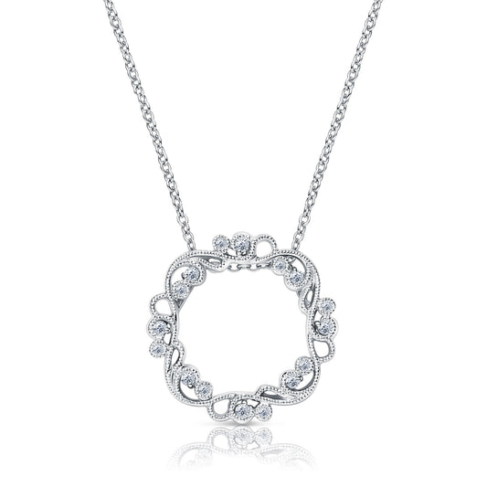 Artistic Lace Diamond Milgrain Circle Necklace