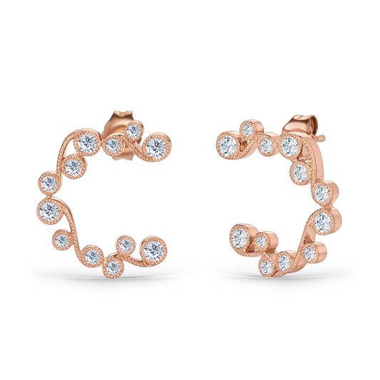 Milgrain Lace Diamond Open Hoop Earrings