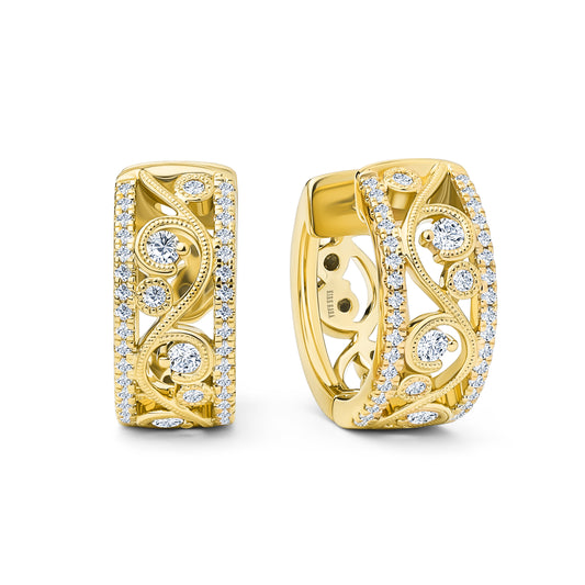 Swirl Diamond Edge Wide Hoop Earrings