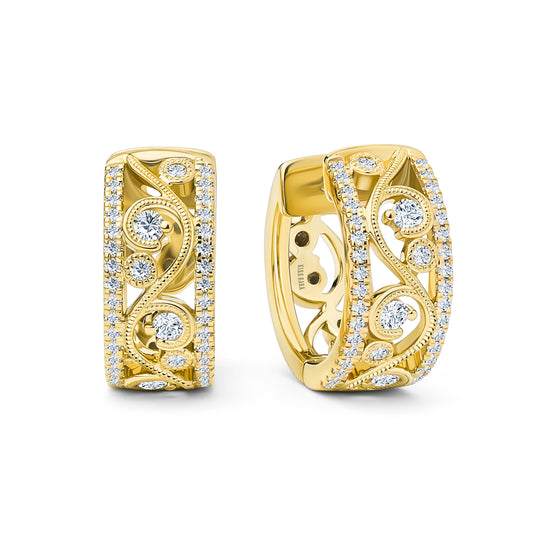 Swirl Diamond Edge Wide Hoop Earrings