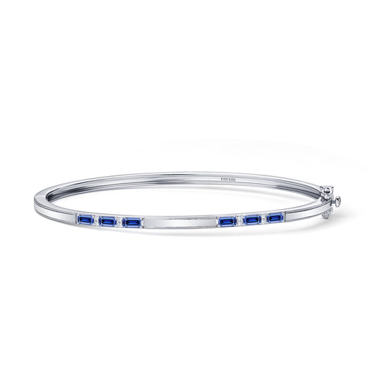 Blue Sapphire Baguette Diamond Milgrain Bangle Bracelet