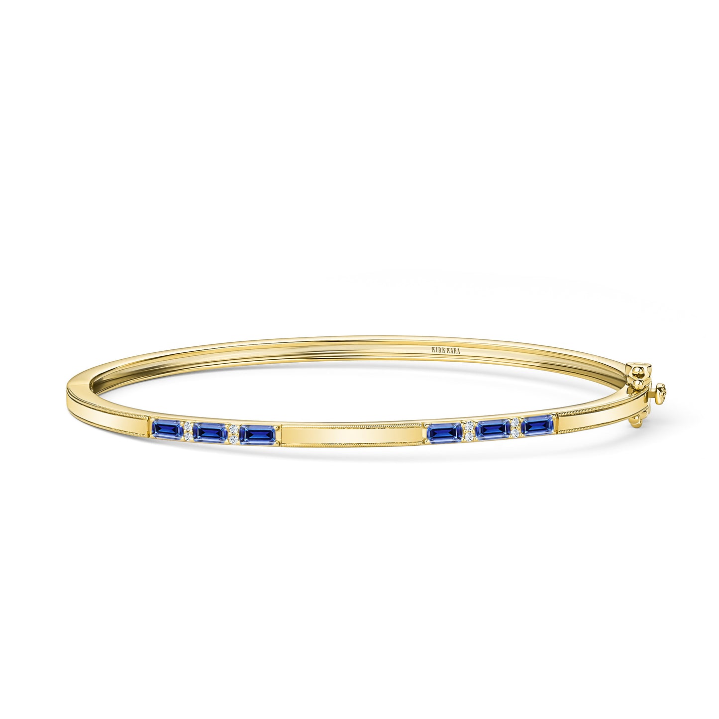 Blue Sapphire Baguette Diamond Milgrain Bangle Bracelet