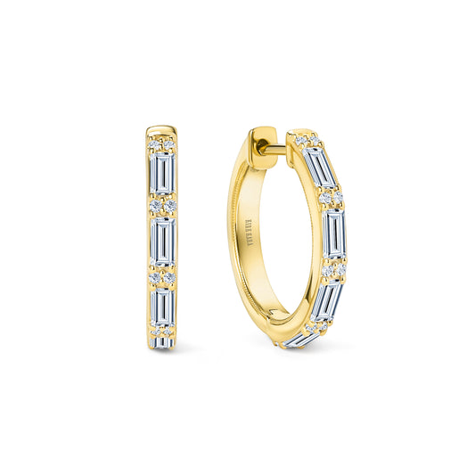 Baguette Diamond Milgrain Hoop Earrings