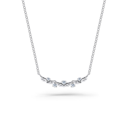 Floral Leaf Diamond Curved Bar Necklace