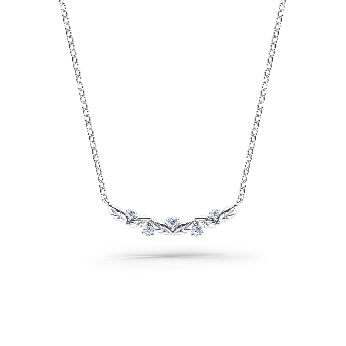 Floral Leaf Diamond Curved Bar Necklace