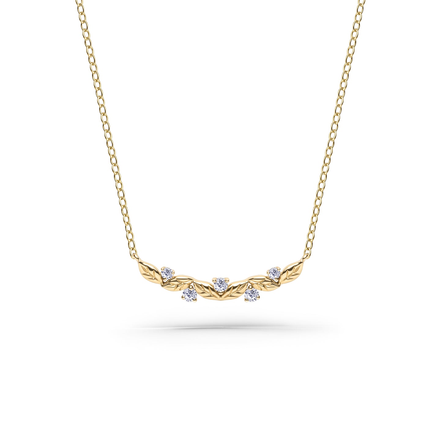 Floral Leaf Diamond Curved Bar Necklace