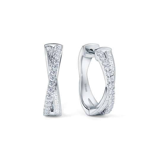 Engraved Criss Cross Diamond Hoop Earrings