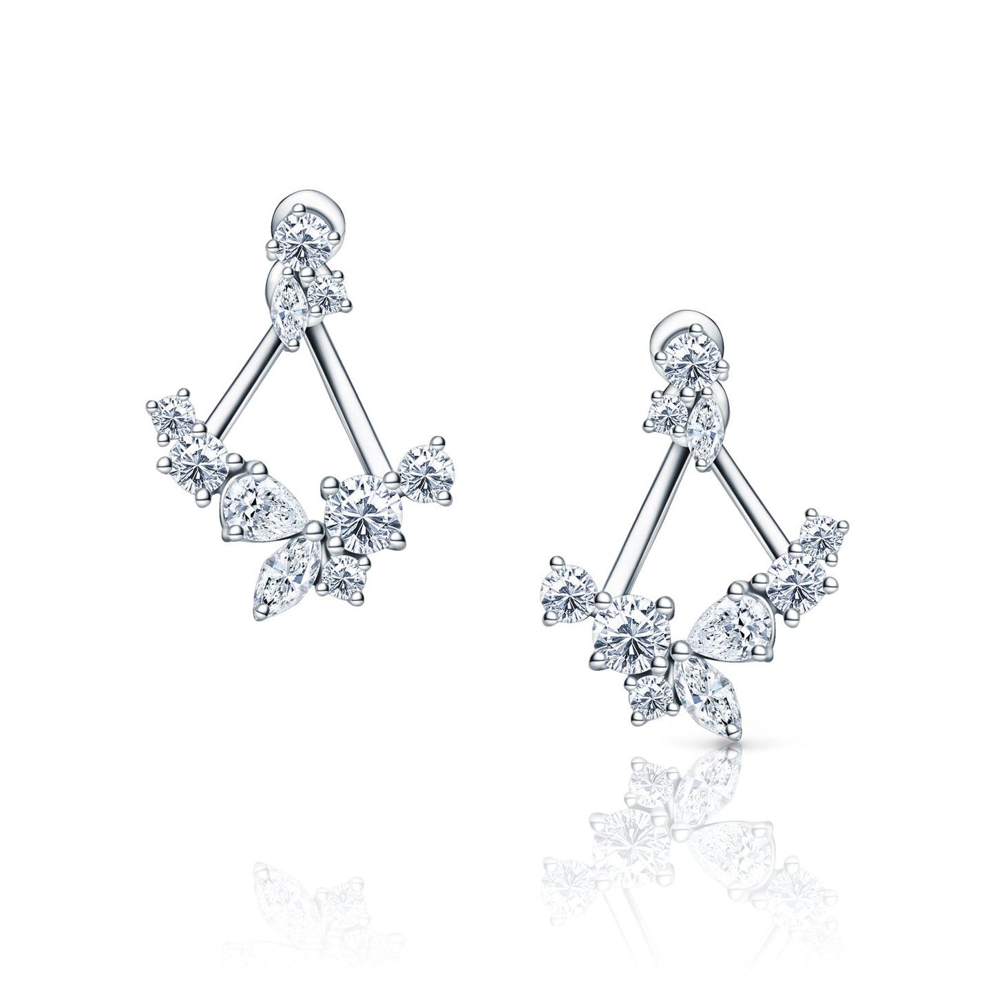 Elegant Marquise Round Diamond Cluster Earring Jacket Studs