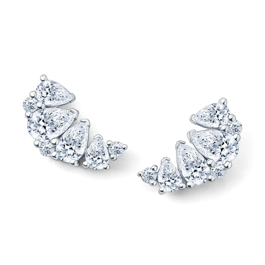Fancy Pear Cluster Boho Diamond Crawler Earrings