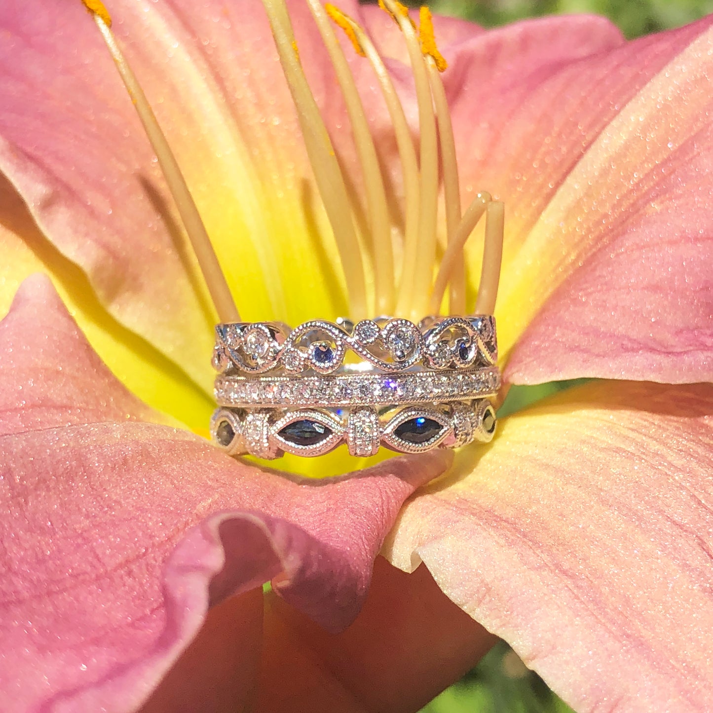 Marquise Blue Sapphire Diamond Wedding Band