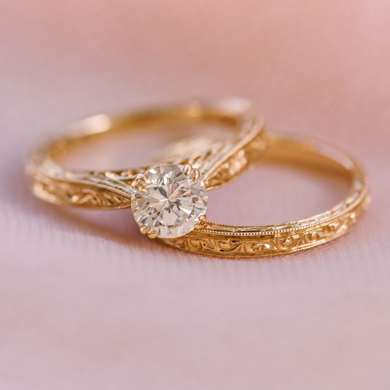 Hand Engraved Vintage Inspired Solitaire Engagement Ring