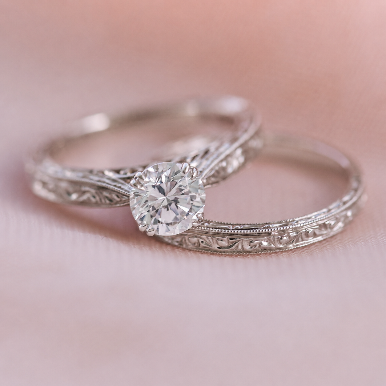 Hand Engraved Vintage Inspired Solitaire Engagement Ring