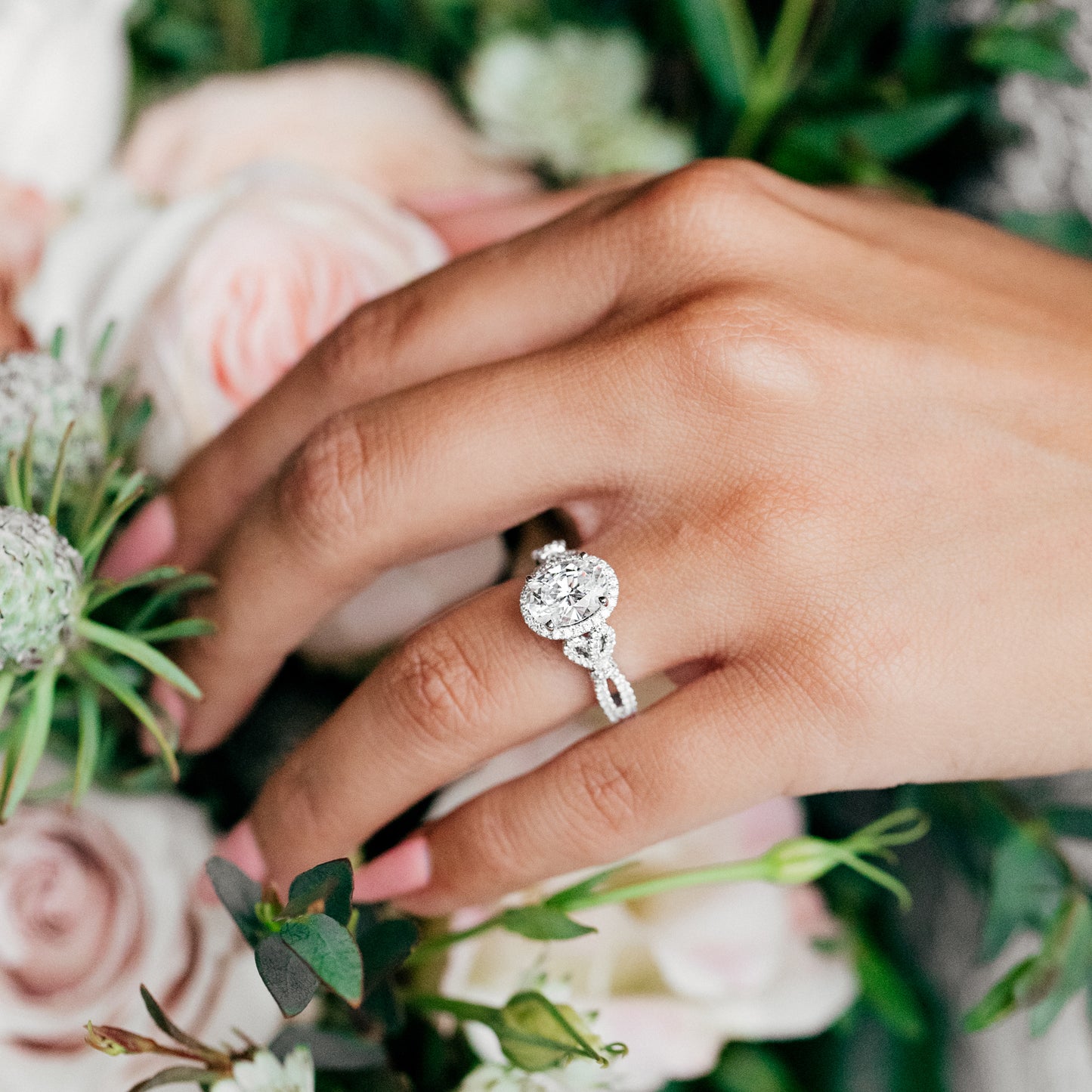 Delicate Bows Halo Diamond Engagement Ring