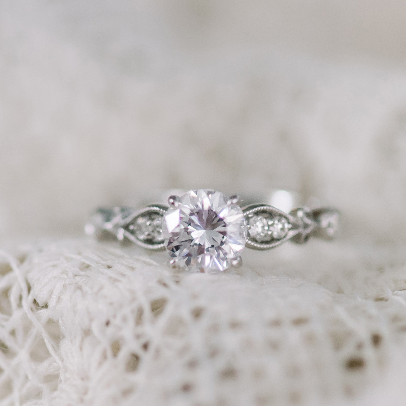 Floral Clover Diamond Engagement Ring