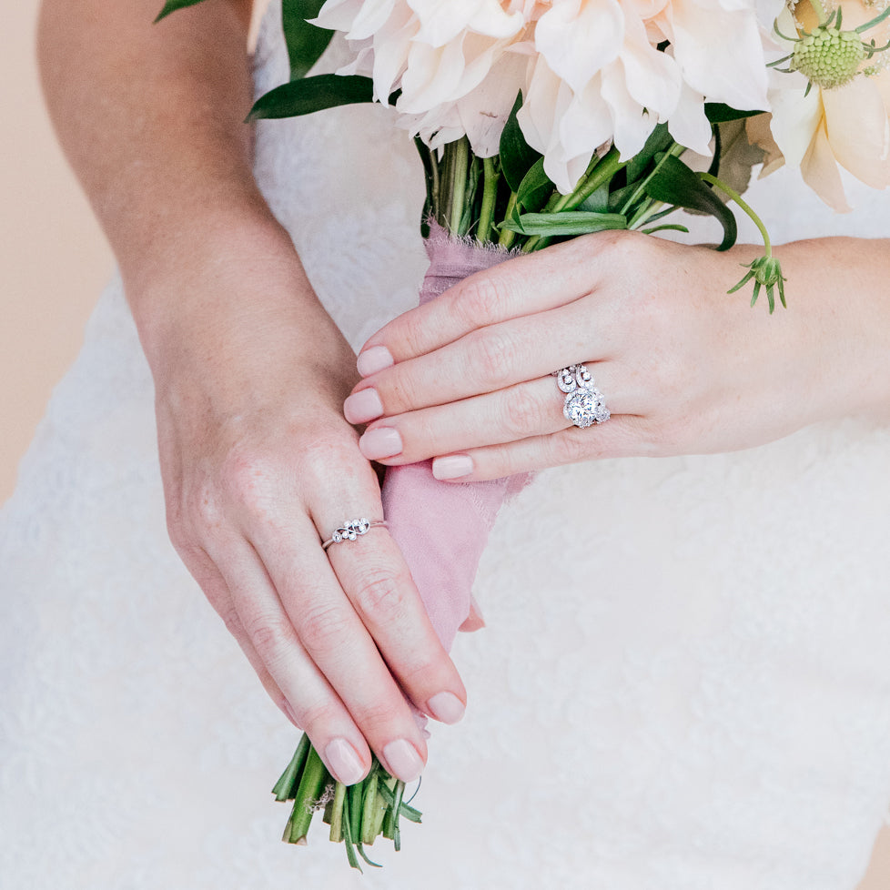 Swirl Milgrain Cluster Wedding Band