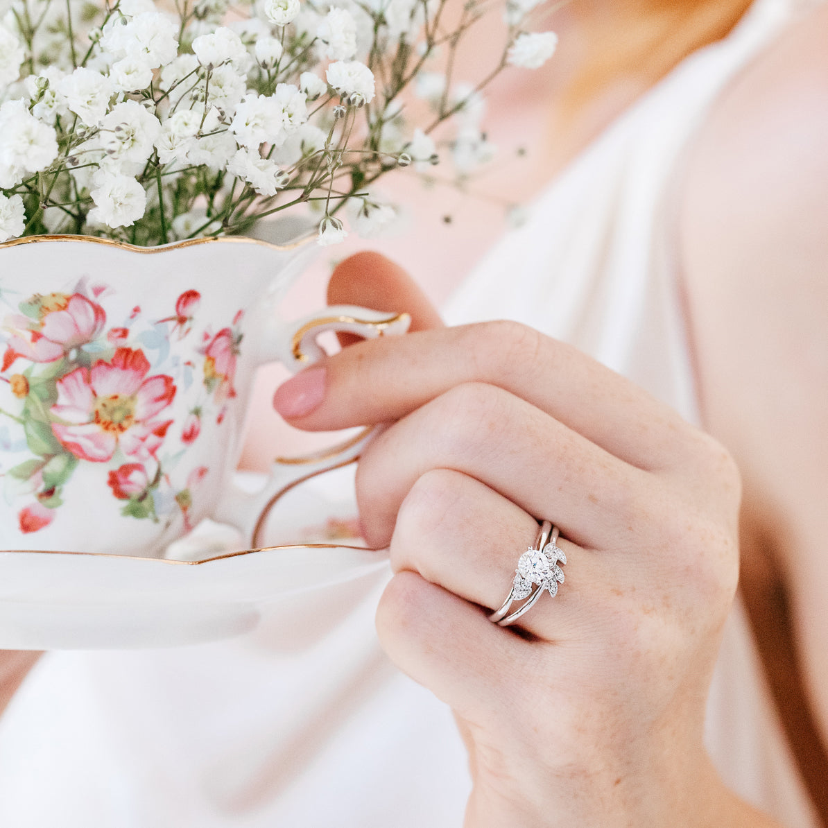 Boho Leaf Pavé Diamond Engagement Ring