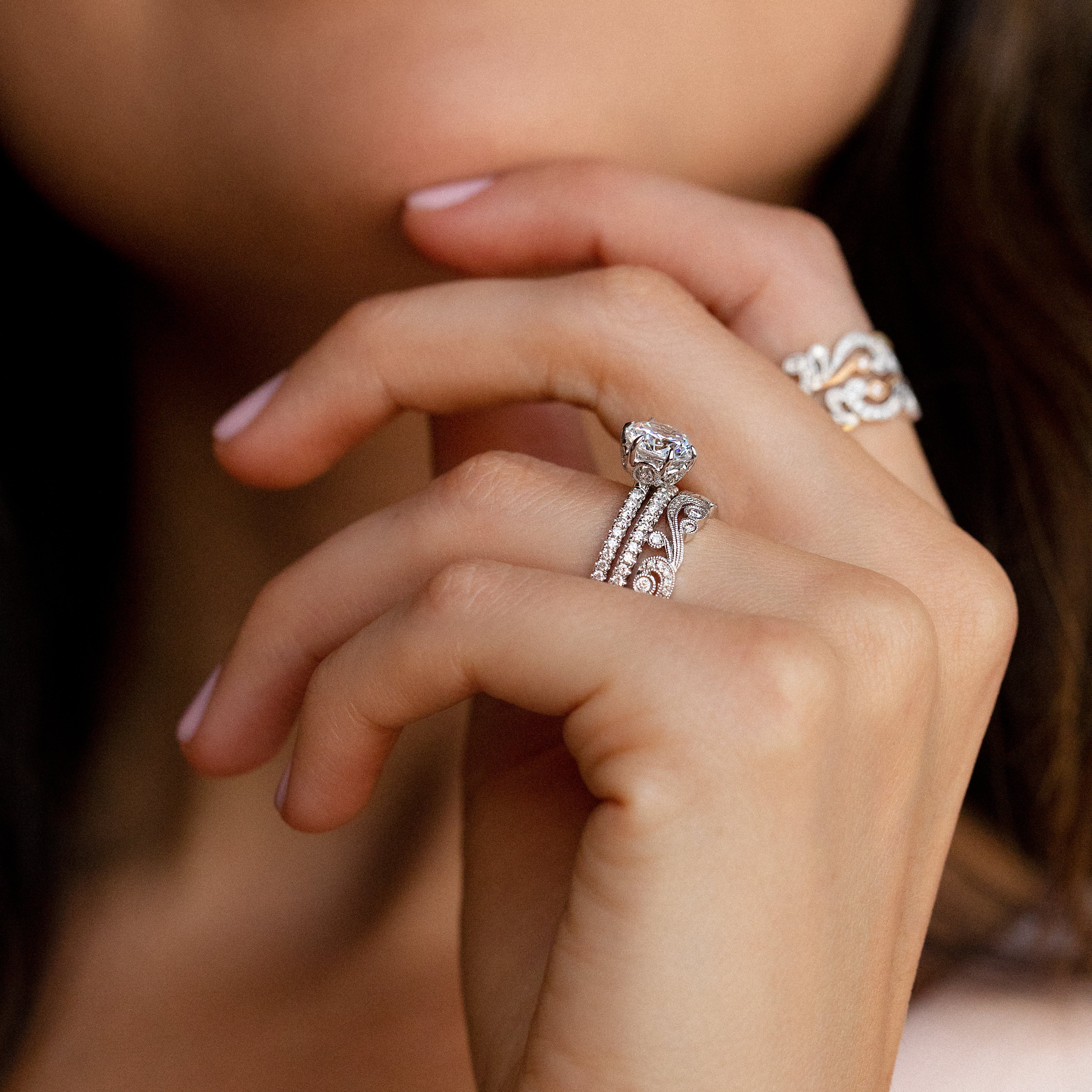 Milgrain Swirl Prong Basket Solitaire Diamond Engagement Ring