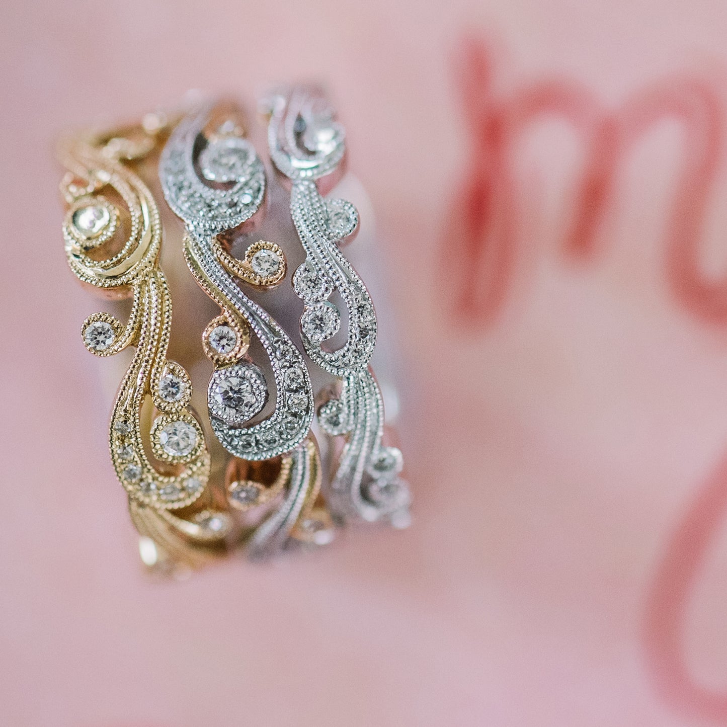 Whimsical Swirl Milgrain Diamond Wedding Band