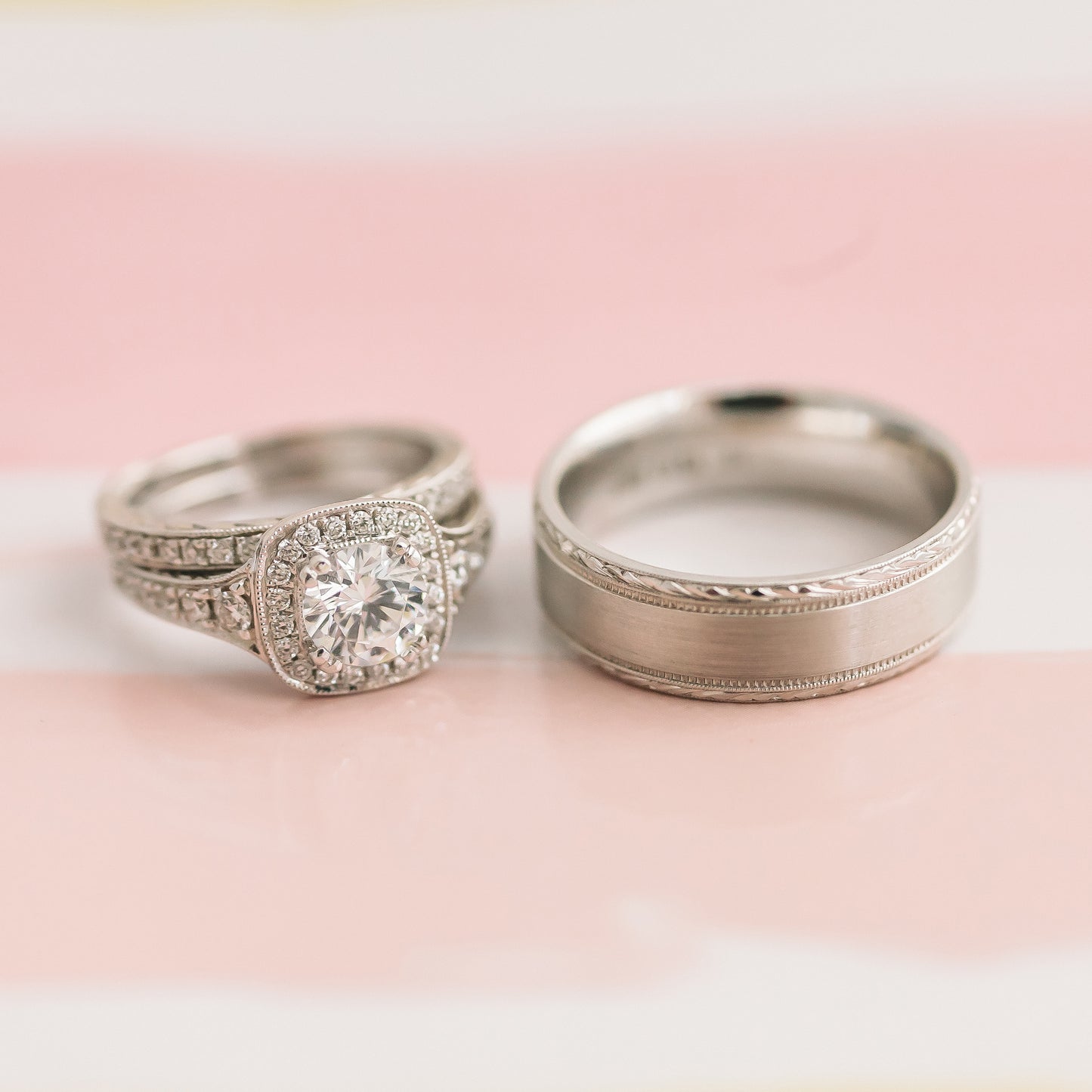 Glamorous Engraved Diamond Wedding Band