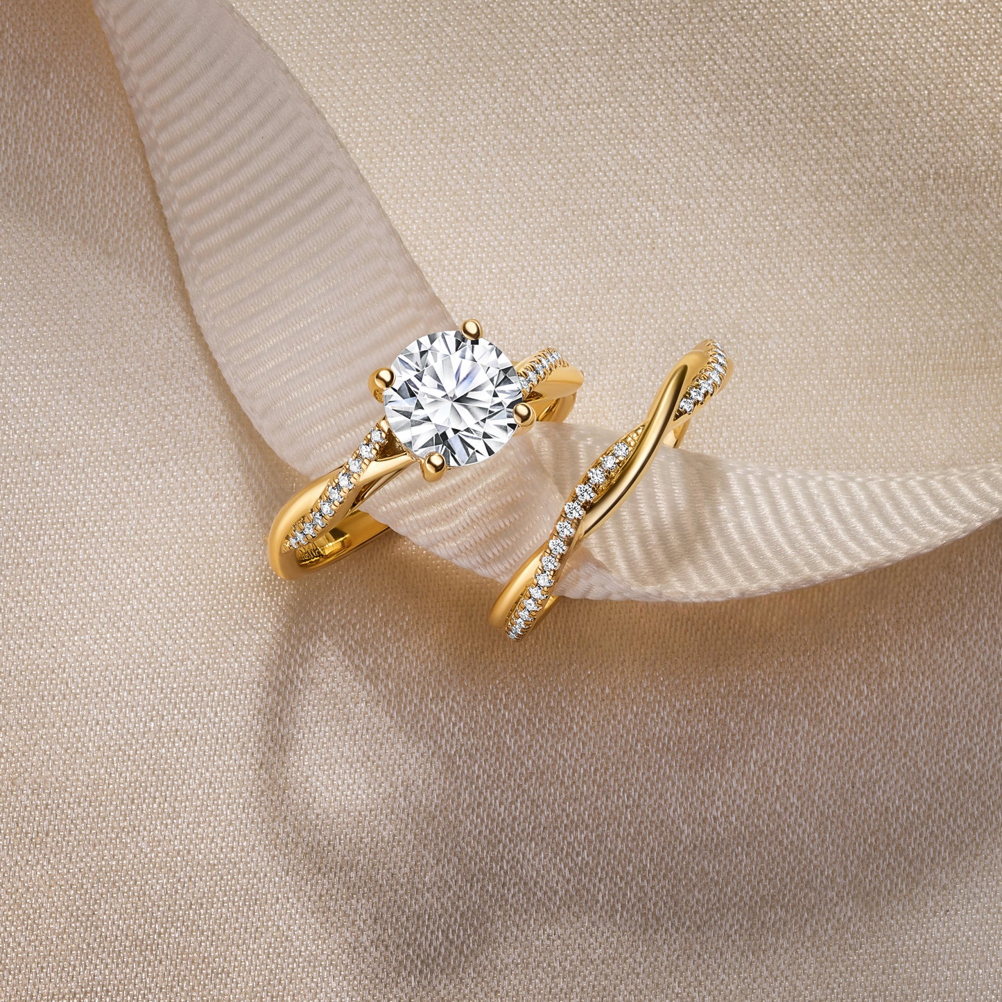 White Thin Classic Diamond Twist Wedding Band