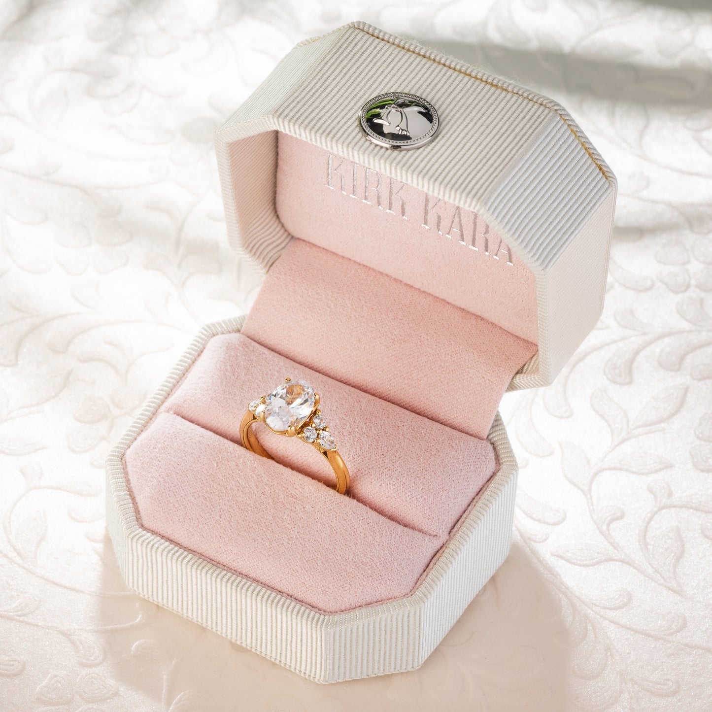 Wide Pear Round Side Stone Diamond Engagement Ring