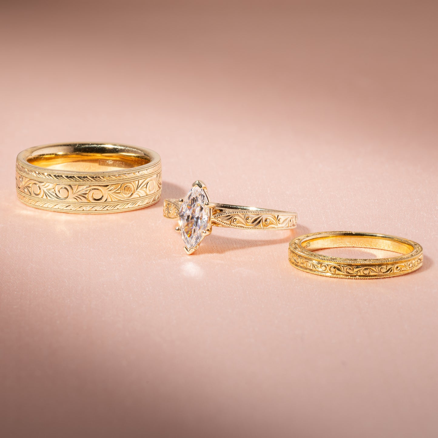 Hand Engraved Vintage Inspired Solitaire Engagement Ring