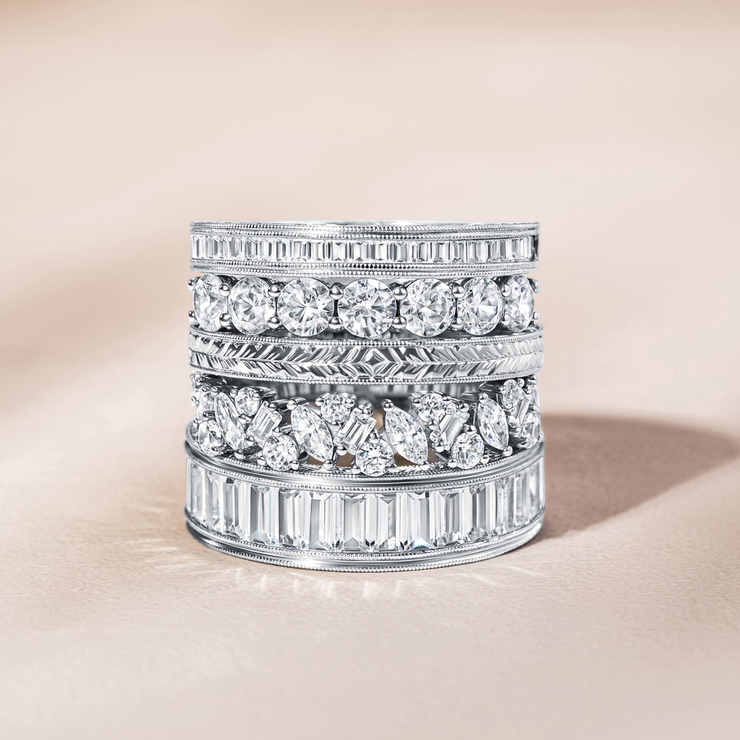 Marquise Baguette Round Diamond Cluster Modern Wedding Band