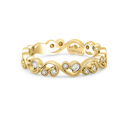 Yellow Stackable Milgrain Lace Diamond Wedding Band
