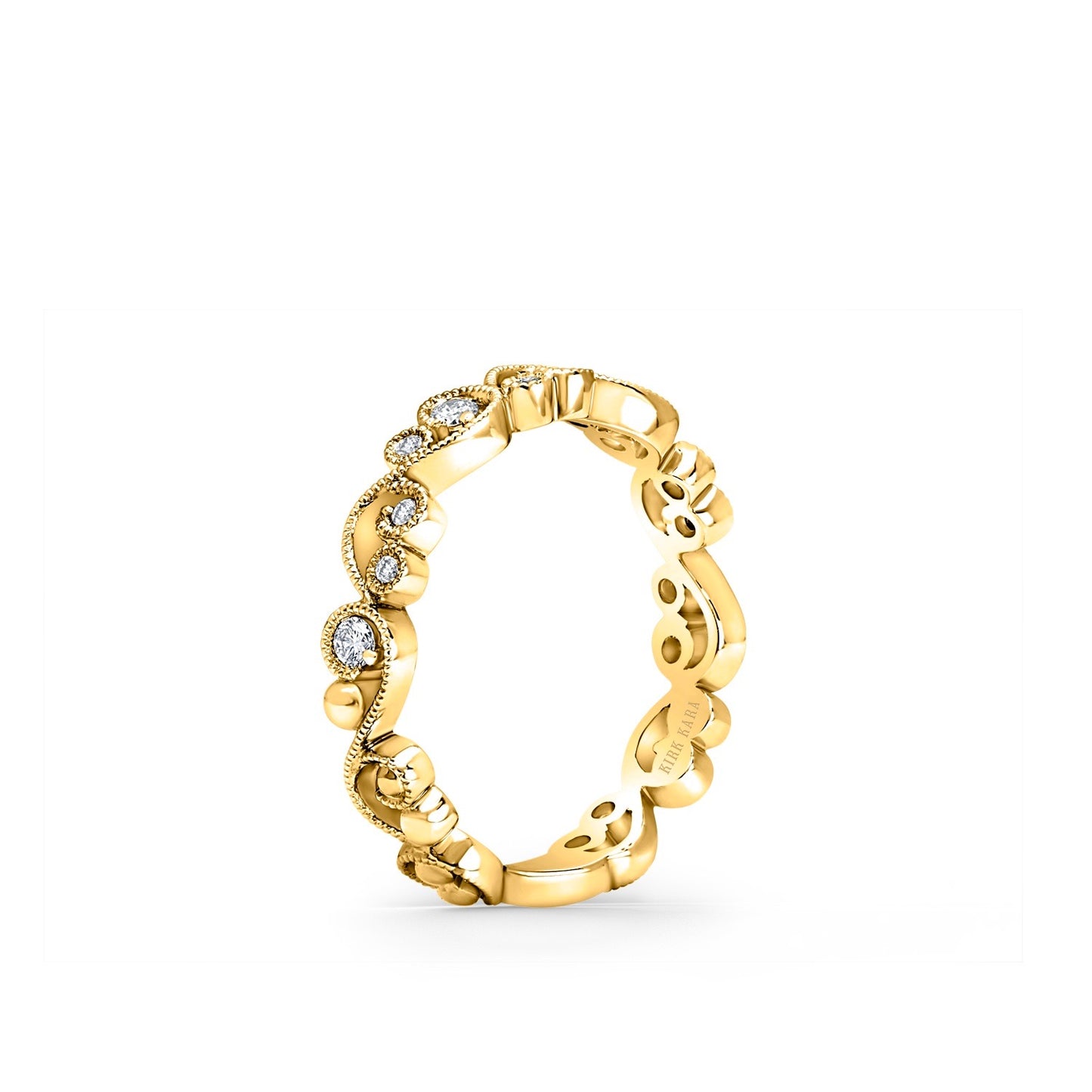 Yellow Stackable Milgrain Lace Diamond Wedding Band