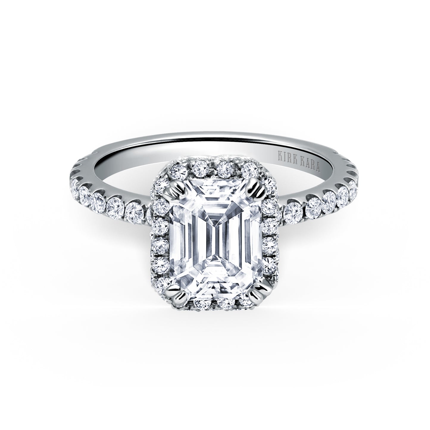 18K White Gold Elegant Emerald Halo Diamond Engagement Ring