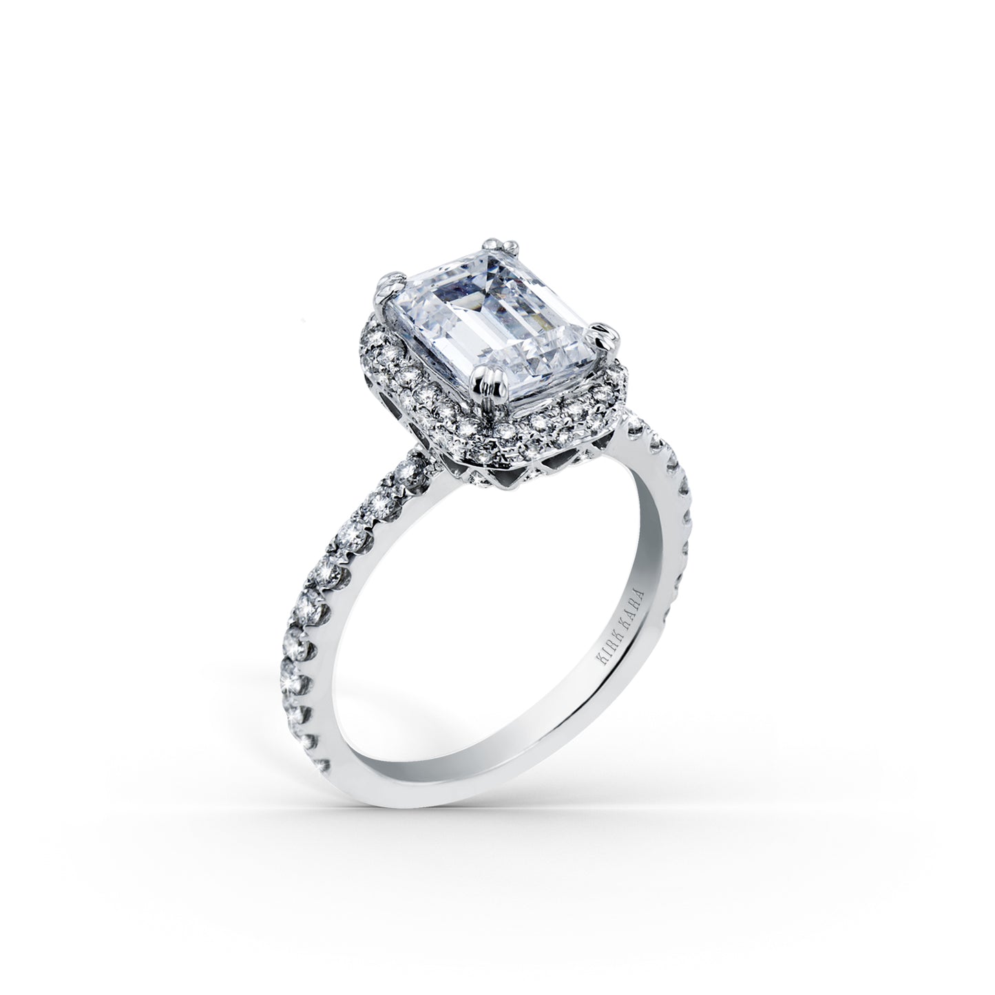 18K White Gold Elegant Emerald Halo Diamond Engagement Ring