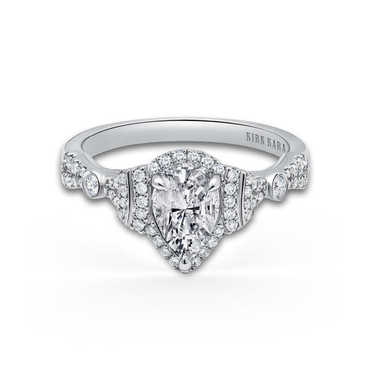 Deco Bezel Pear Halo Ring with 3/4ct Pear Certified Lab Diamond Center